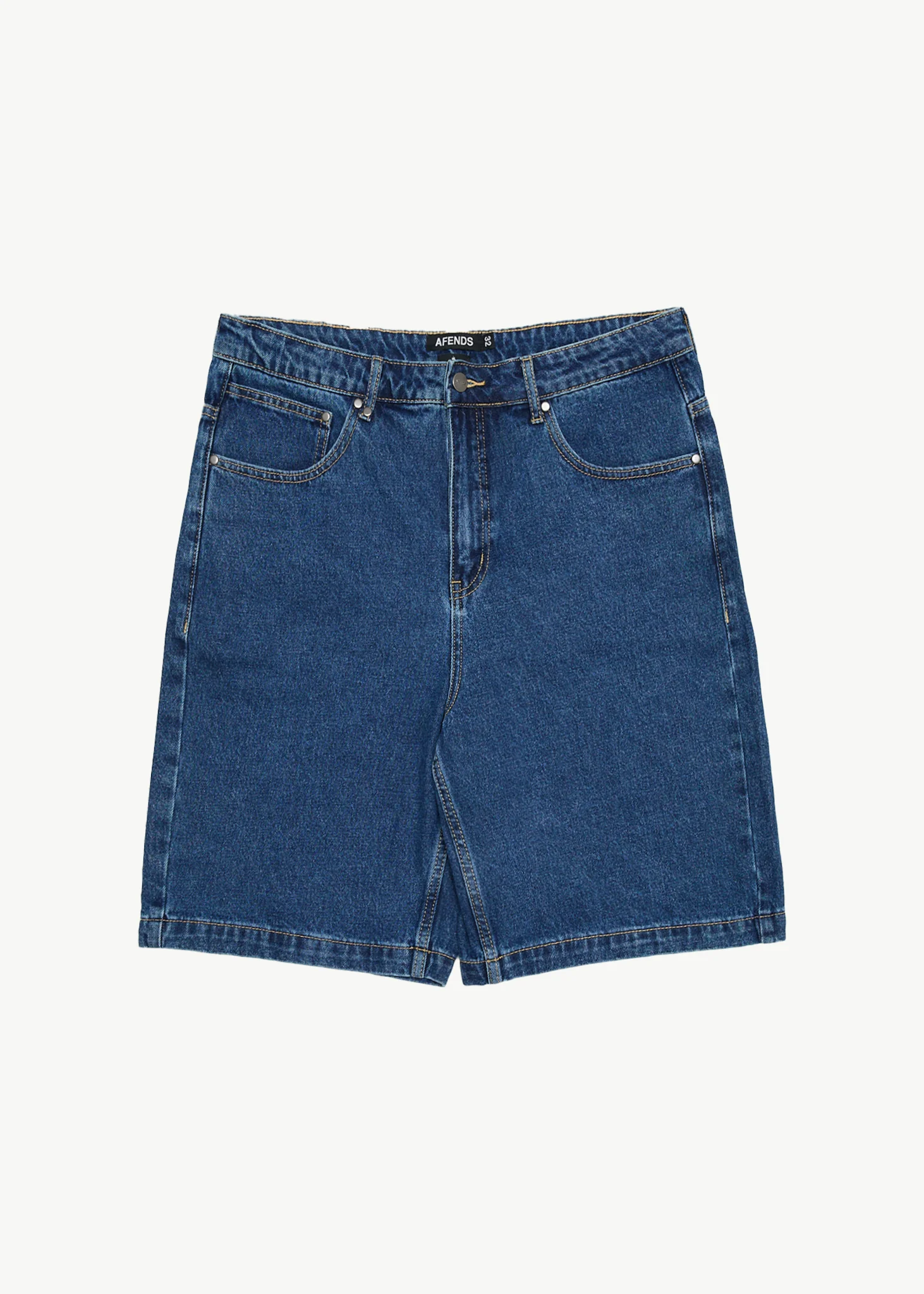 AFENDS Mens Lil C - Denim Baggy Short 22" - Authentic Blue