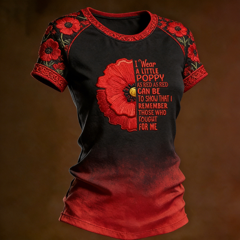 Women's Memorial Day Red Poppy American Memorial T-Shirt