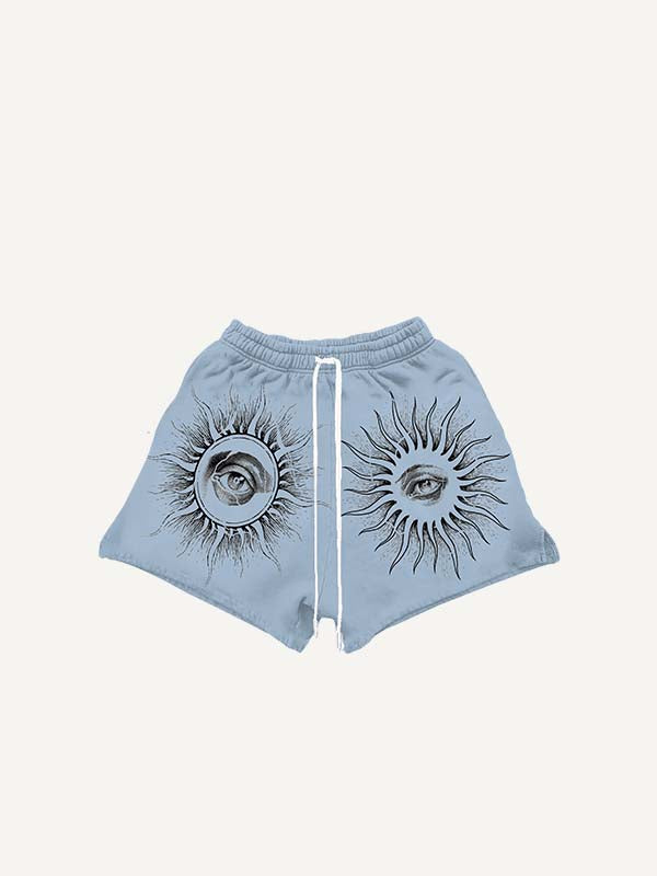 Sun&Eye&Graphic Print Drawstring Waist Shorts