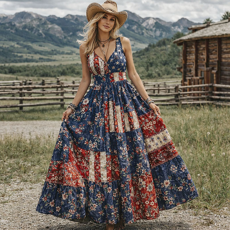 Women's 250th Anniversary Inspired Patchwork Sleeveless Dress