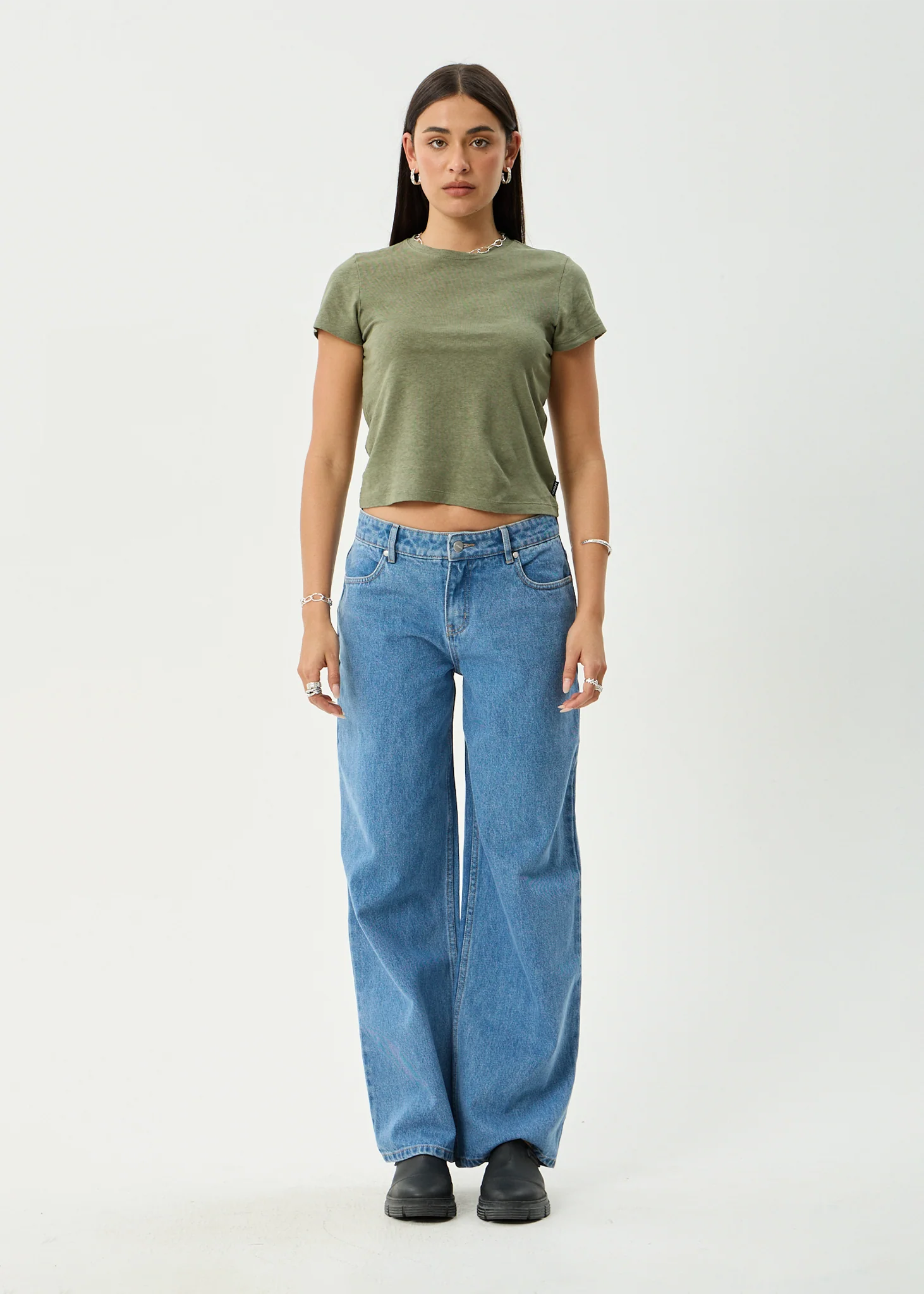 AFENDS Womens Alyra - Low Rise Wide Leg Jean - Worn Blue