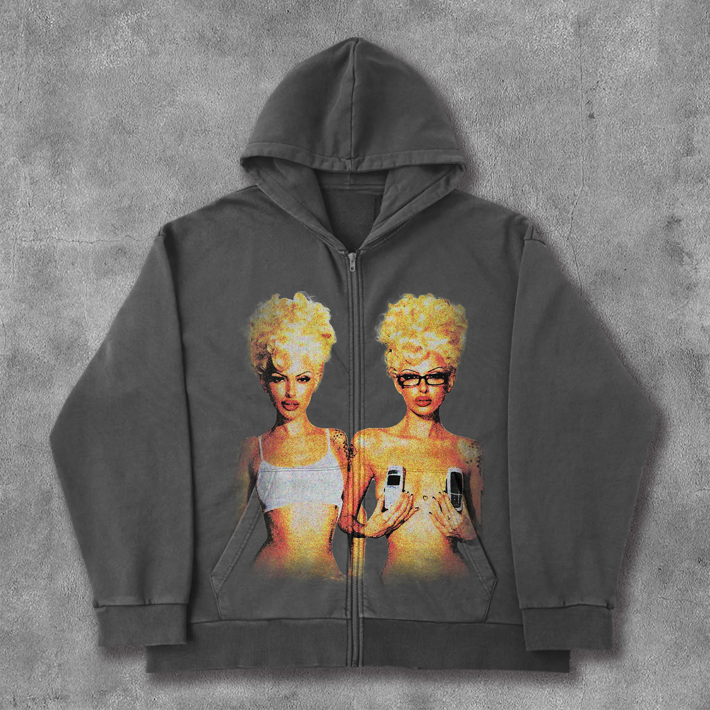 Blondes Print Long Sleeve Zip Up Hoodies