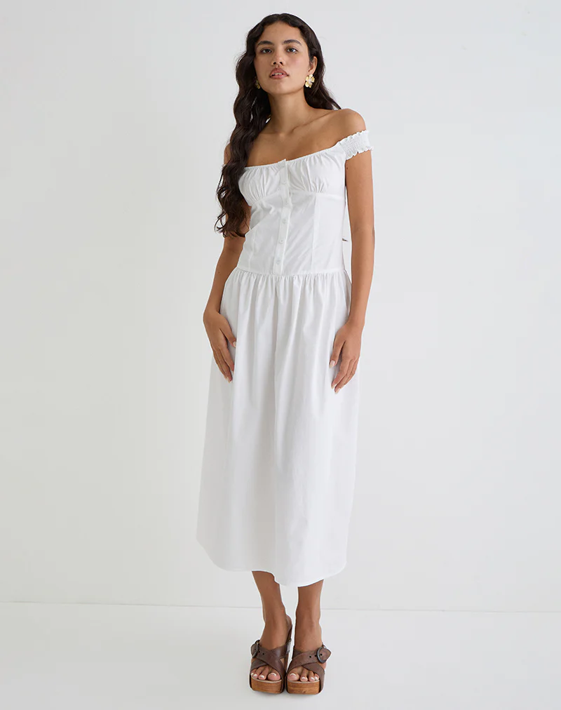 Tamashi Off the Shoulder Maxi Dress in White
