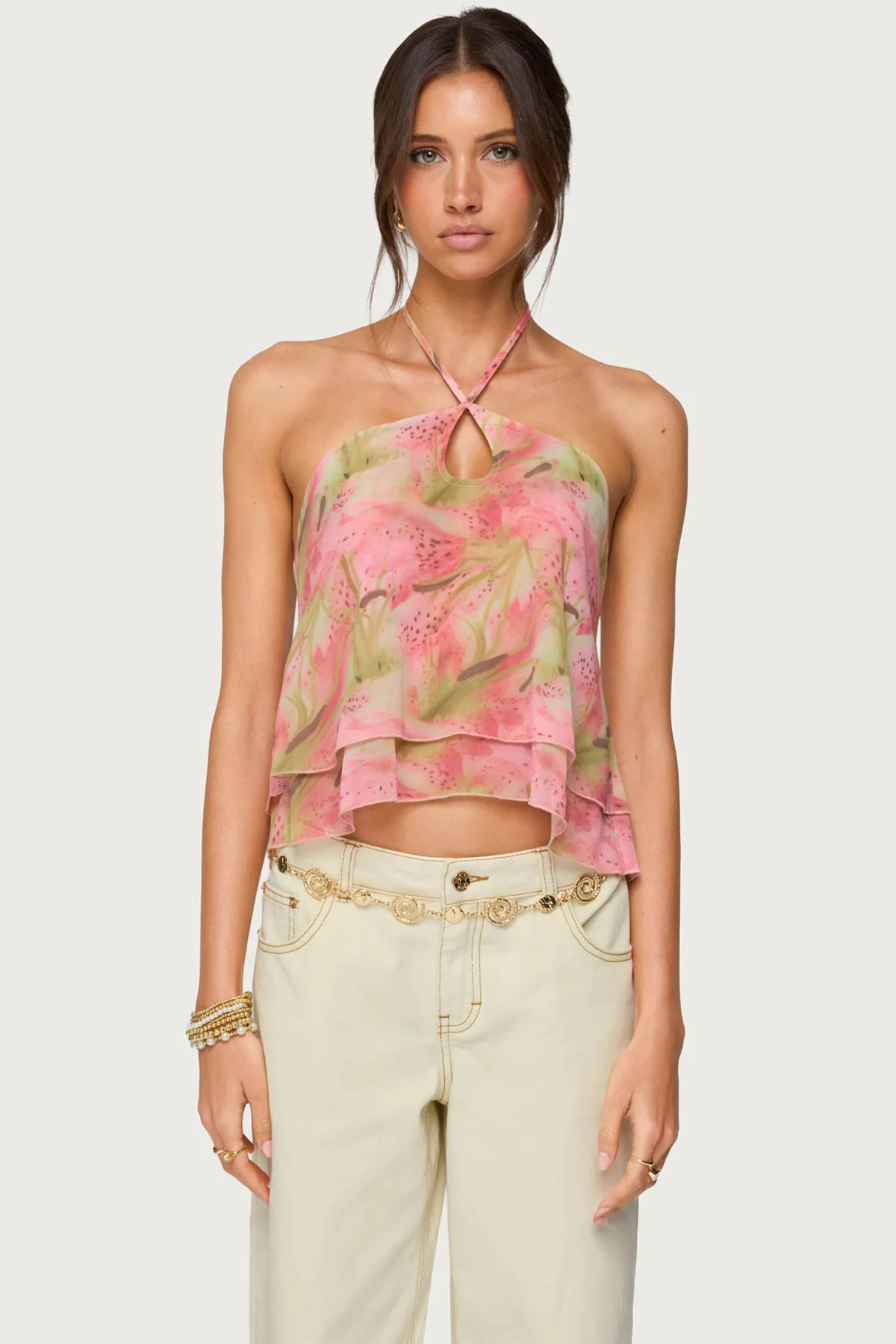 Dragon Lily Layered Chiffon Halter top