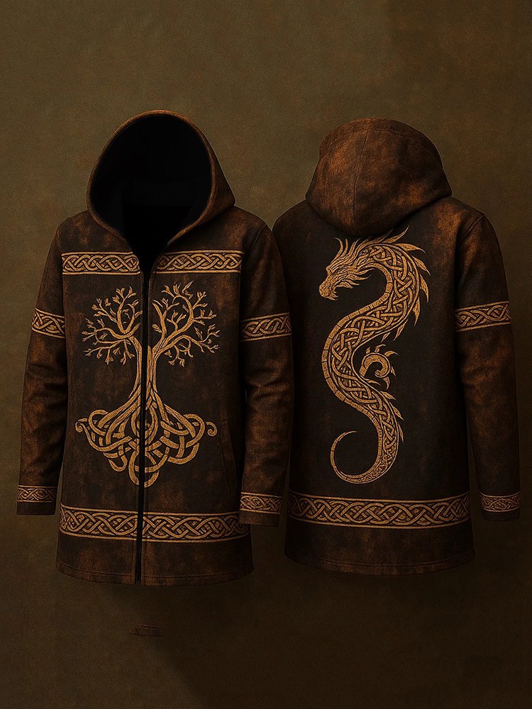 Men's Viking Jörmungandr Vintage Nordic Hooded Jacket