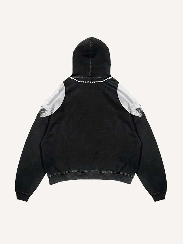 Skull&Jesus&Cross Print Slant Pockets Hoodie