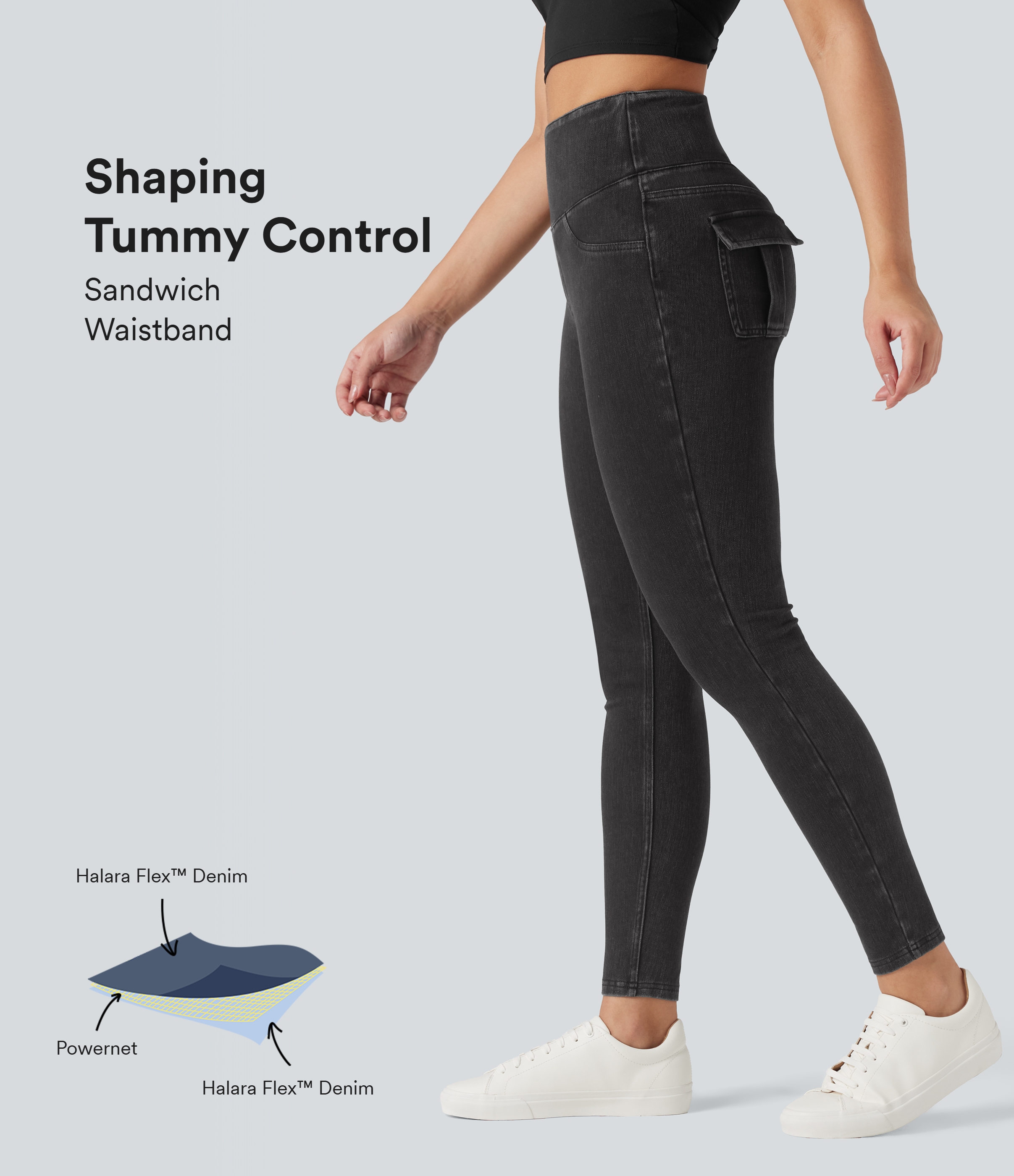 Halara Flex™ High Waisted Tummy Control Denim Casual Leggings with Pockets