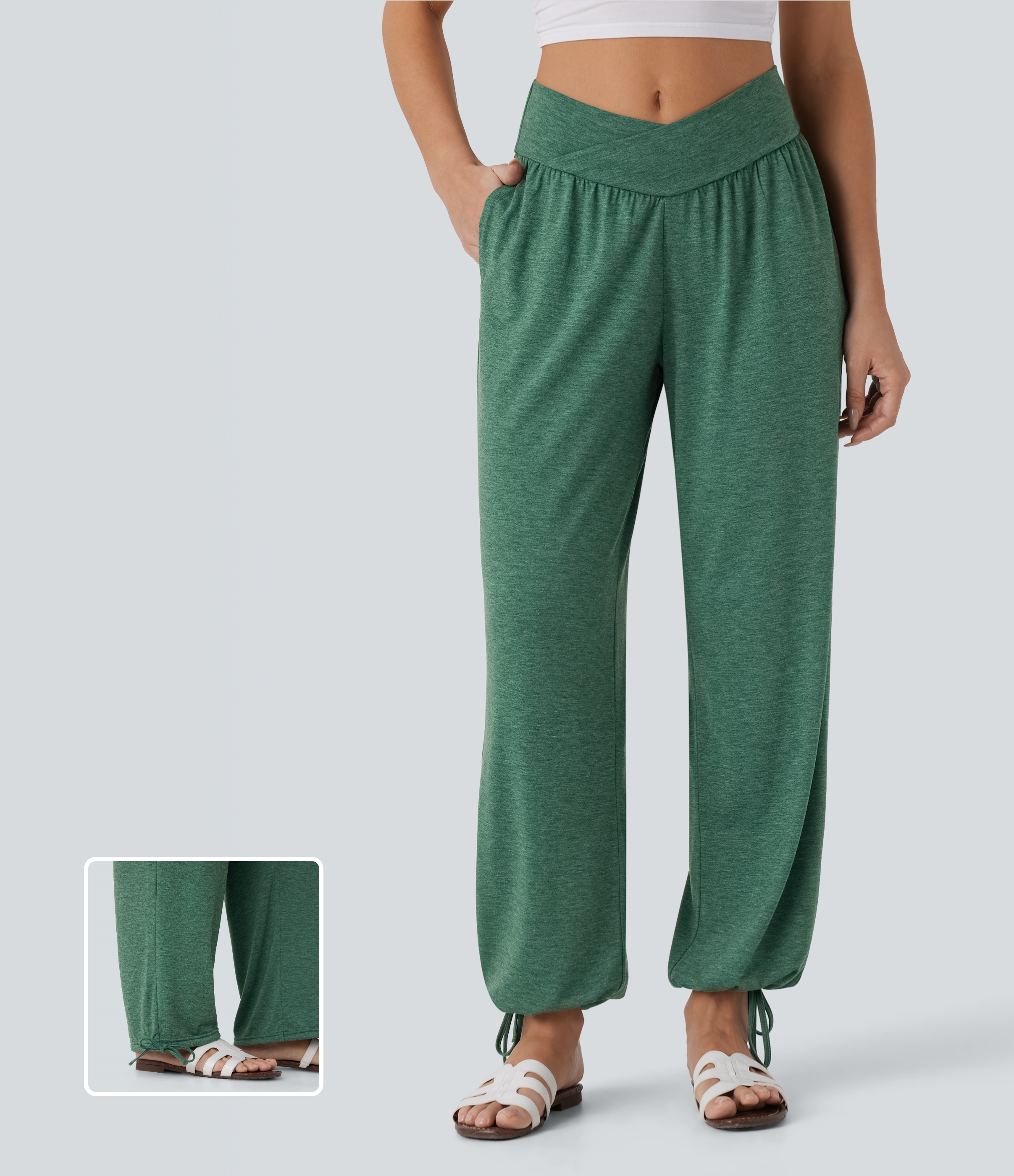 Crossover High Waisted Pocket Drawstring Casual Joggers