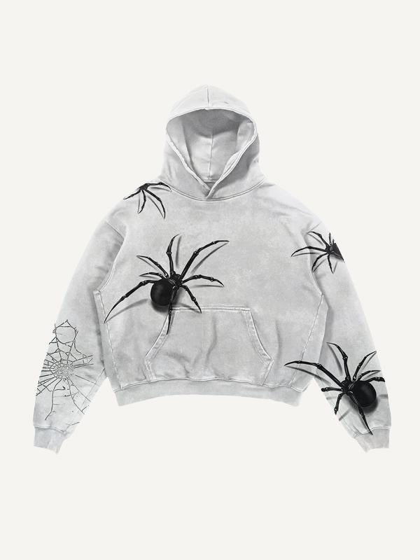 Spider&Letter Graphic Print Slant Pockets Hoodie