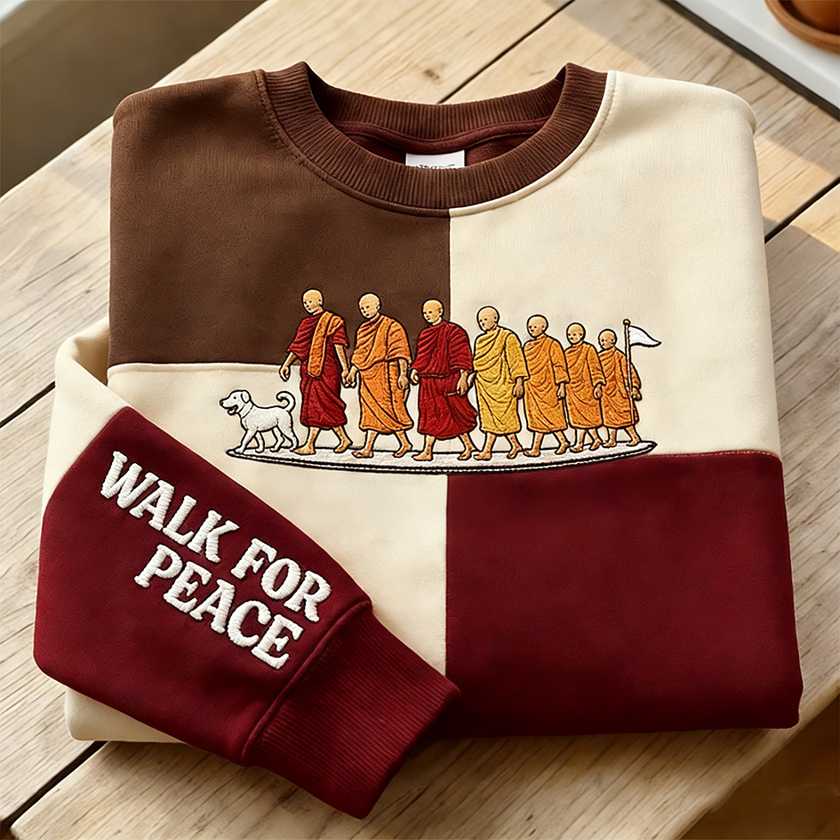 Walk For Peace Slogan Retro Print Round Neck Sweatshirt