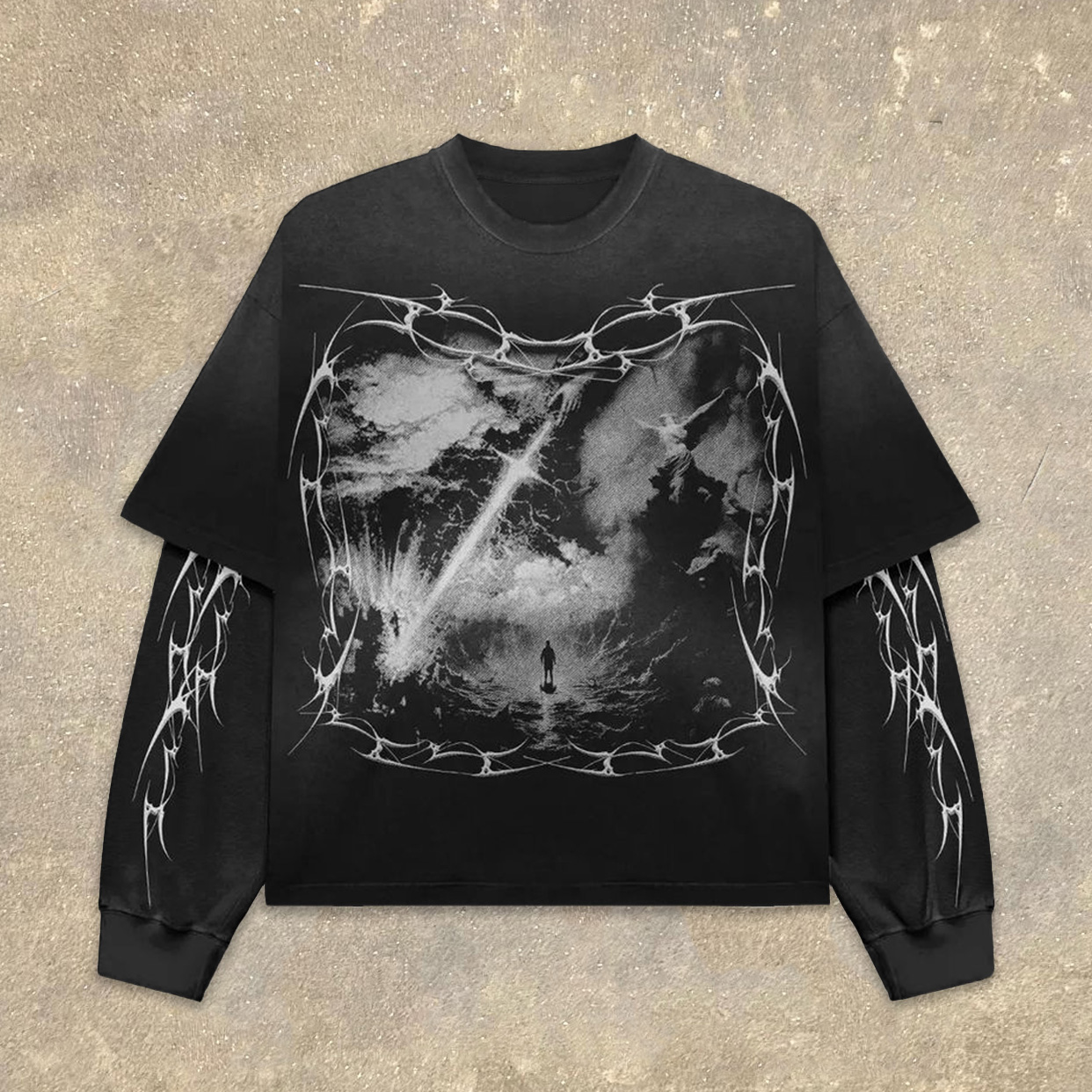 Fake Two Jesus Cross Print Long Sleeve T-Shirt