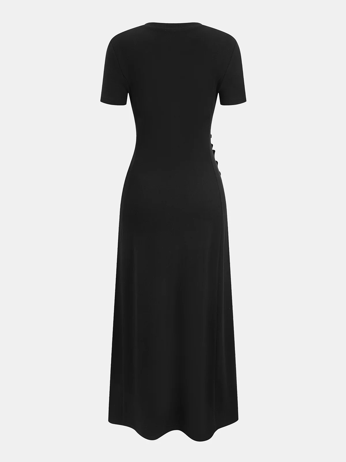 Short-Sleeve Ruched Side Button Detail Dress