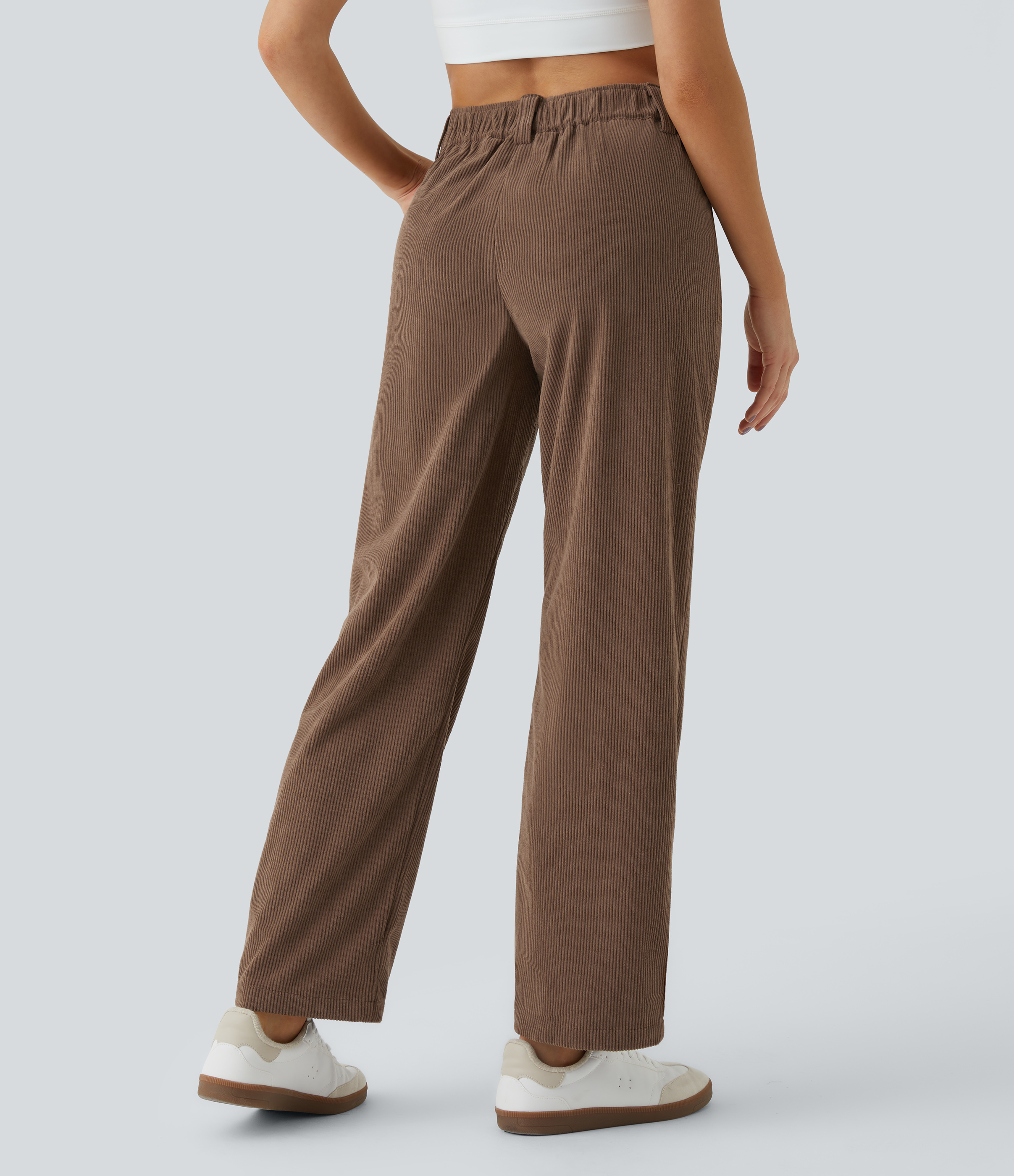 Mid Rise Zipper Pocket Corduroy Casual Pants