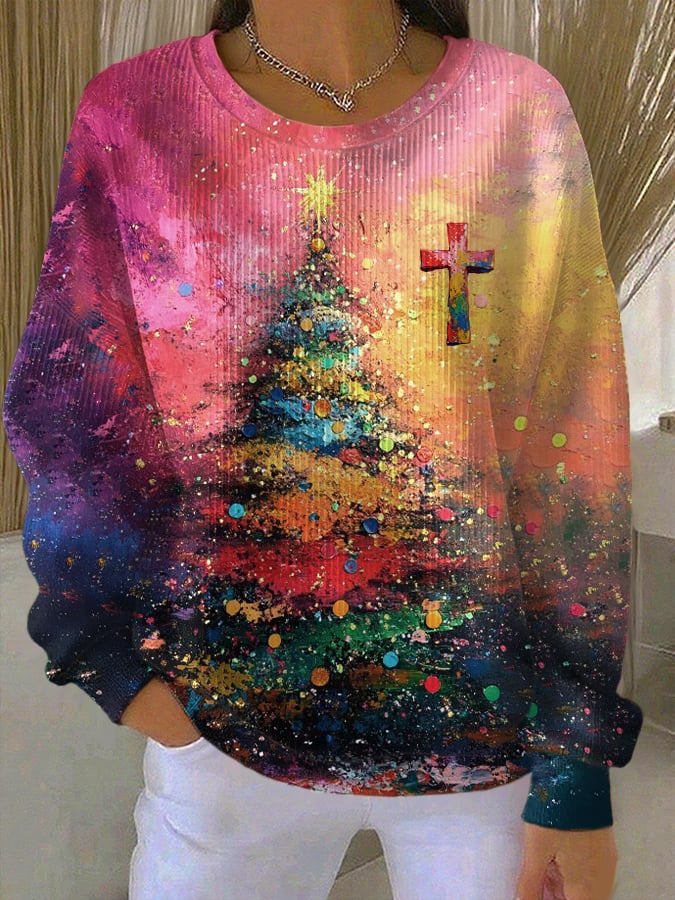 Women's Faith Cross Christmas Print Casual Sweatshirt