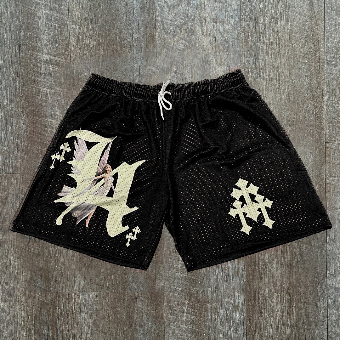 La Angel Cross Graphics Mesh Shorts