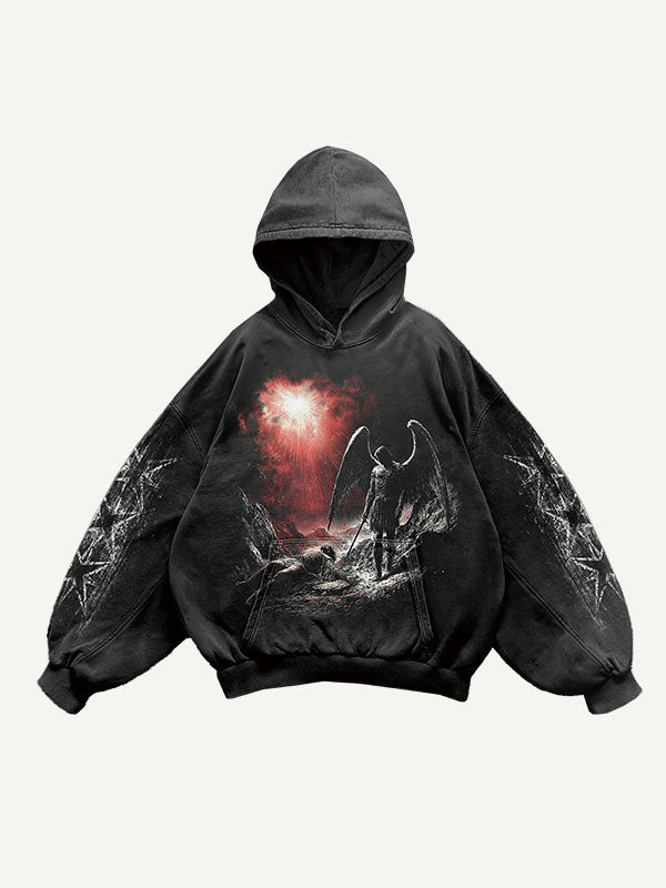 Figure&Wing&Graphic Print Slant Pockets Hoodie