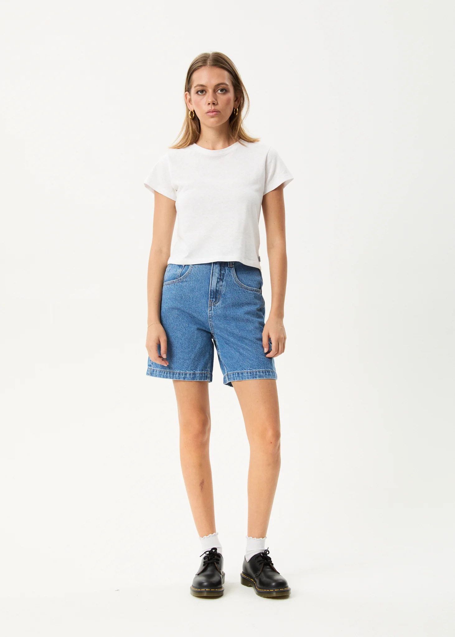 AFENDS Womens Emilie - Denim Workwear Short - Worn Blue