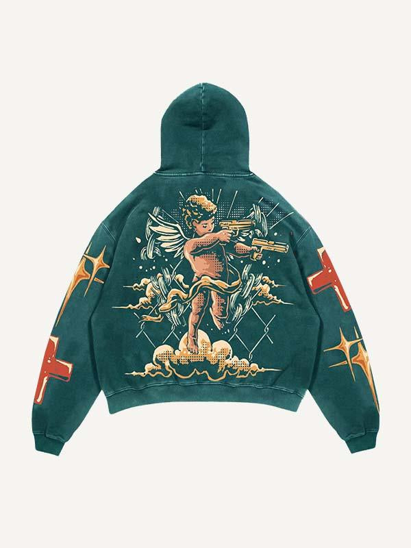 The Love&Cross&Heart&Bullet&Angle&Gun Print Slant Pockets Hoodie