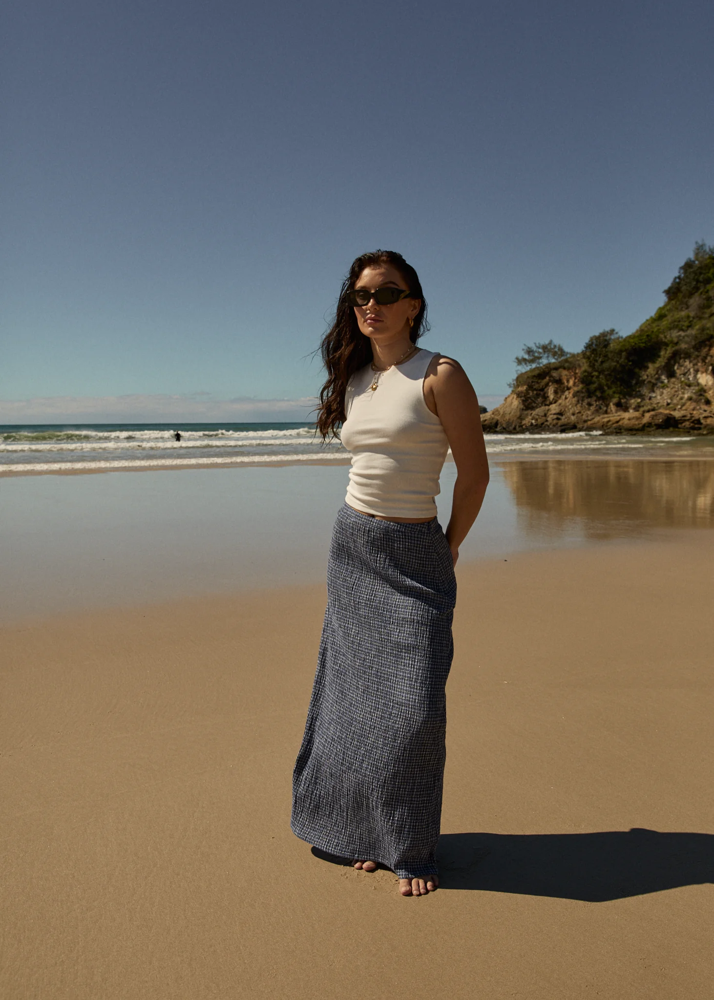 AFENDS Womens Shipwreck - Seersucker Maxi Skirt - Marlin