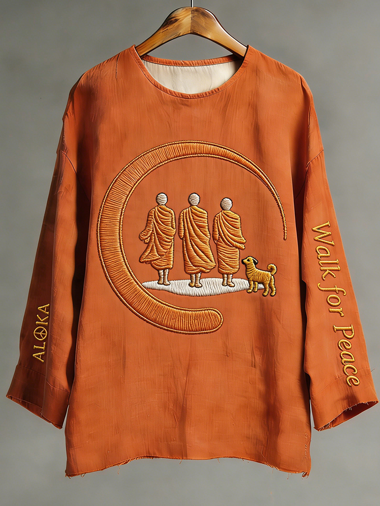 Walk For Peace Love In Every Step Monk And Dog Print T-shirt