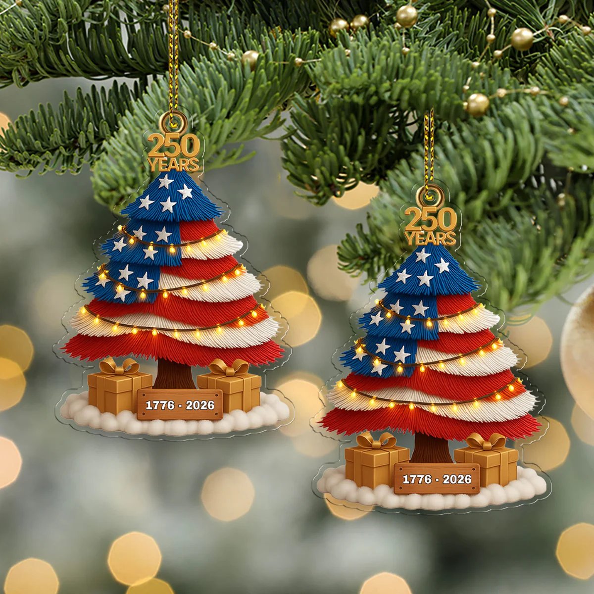 Retro Patriotic Christmas 1776–2026 250th Anniversary Christmas Tree Ornament