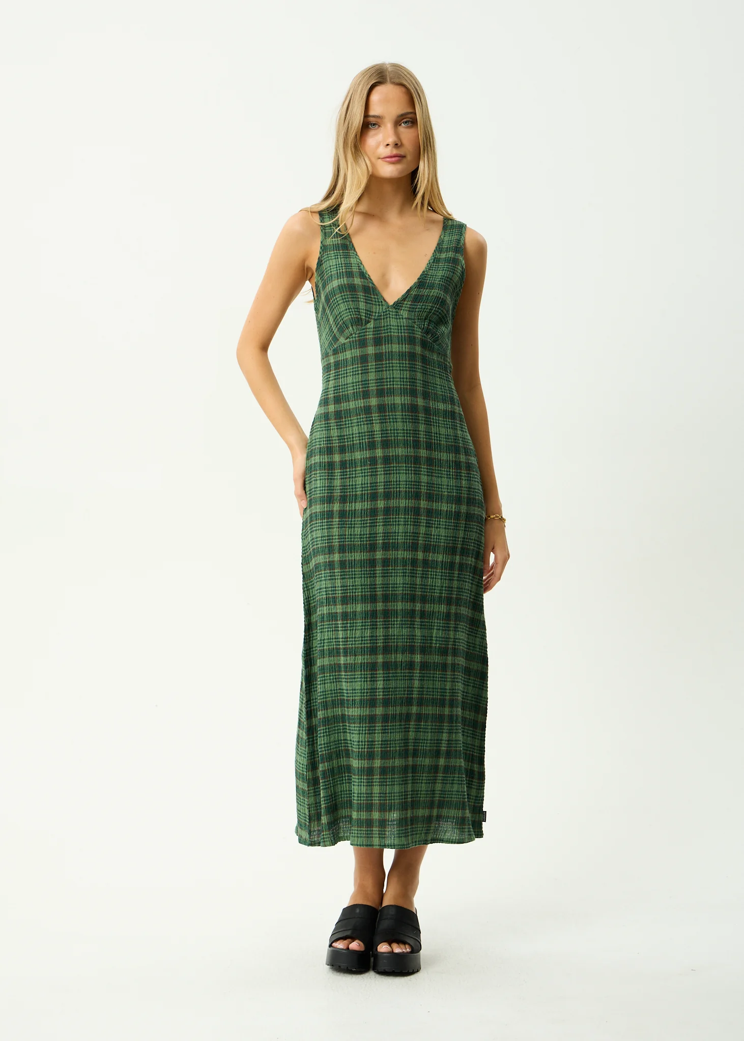 AFENDS Womens Tully - Seersucker Maxi Dress - Hunter Green