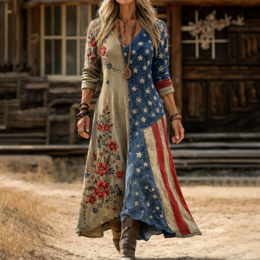 American Floral Art and Leisure Print Casual Dress