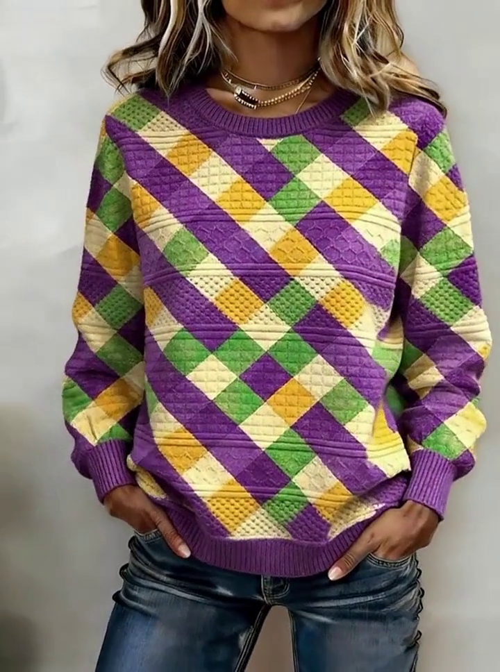 Women'S Casual Color-Block Printed Pullover Sweatshirt