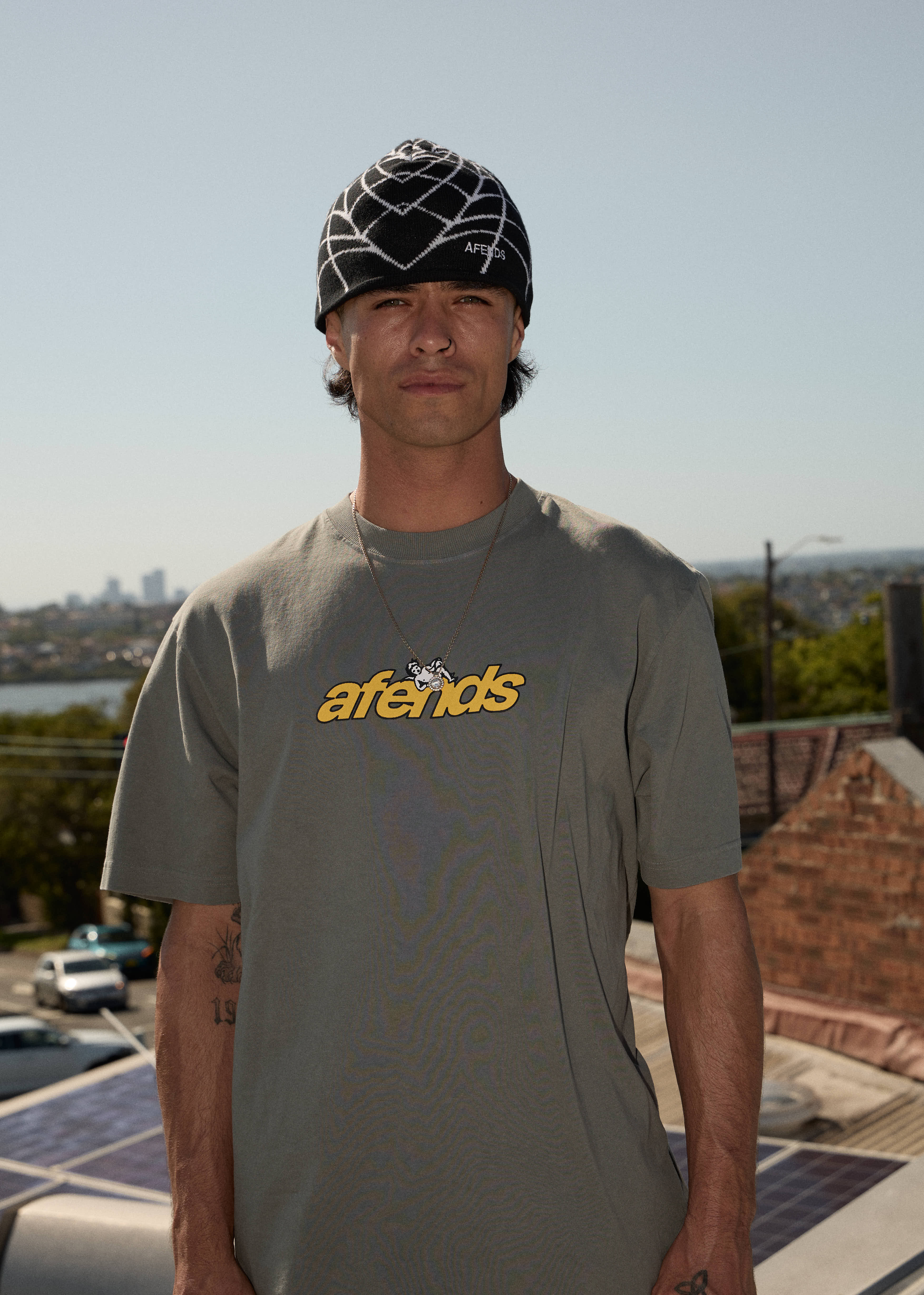 AFENDS Mens Angel Boy - Retro Tee - Washed Sycamore