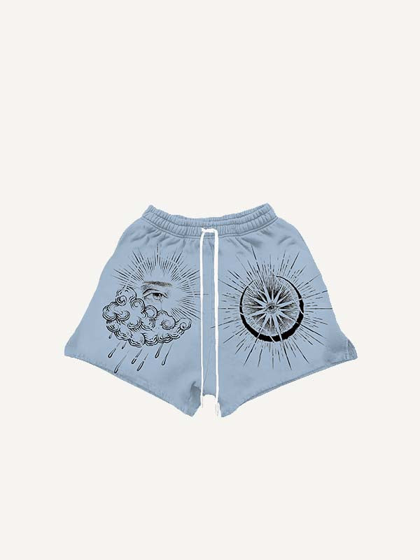 Eye&Tears&Cloud&Graphic Print Drawstring Waist Shorts