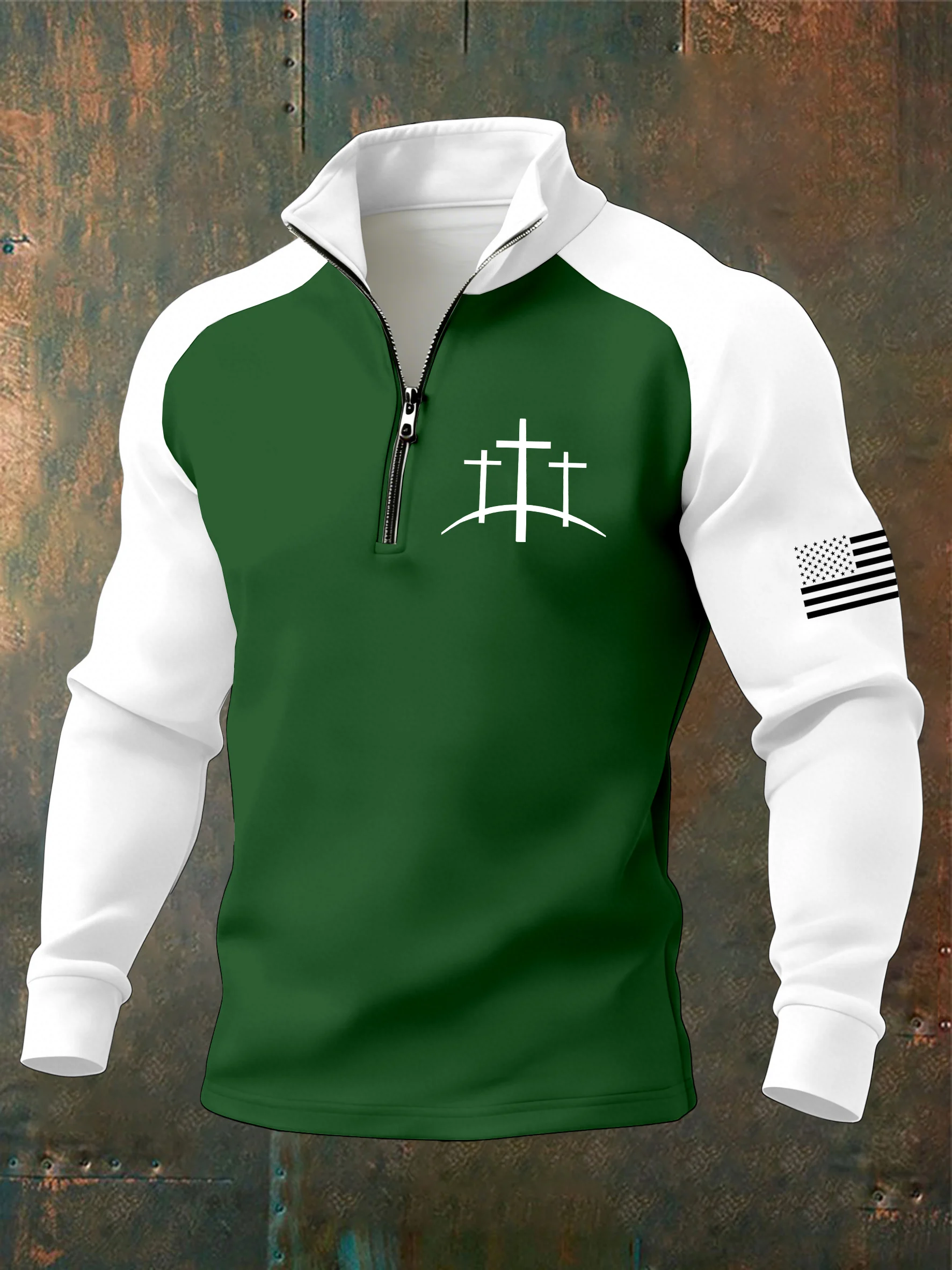 Men's Faith Cross Print Zipper Neck Sweatshirt