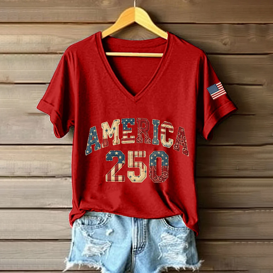 Women's 250th Anniversary Patchwork Pattern T-Shirt