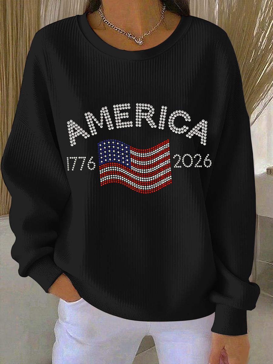 Women's 1776-2026 Rhinestone Pattern Sweatshirt