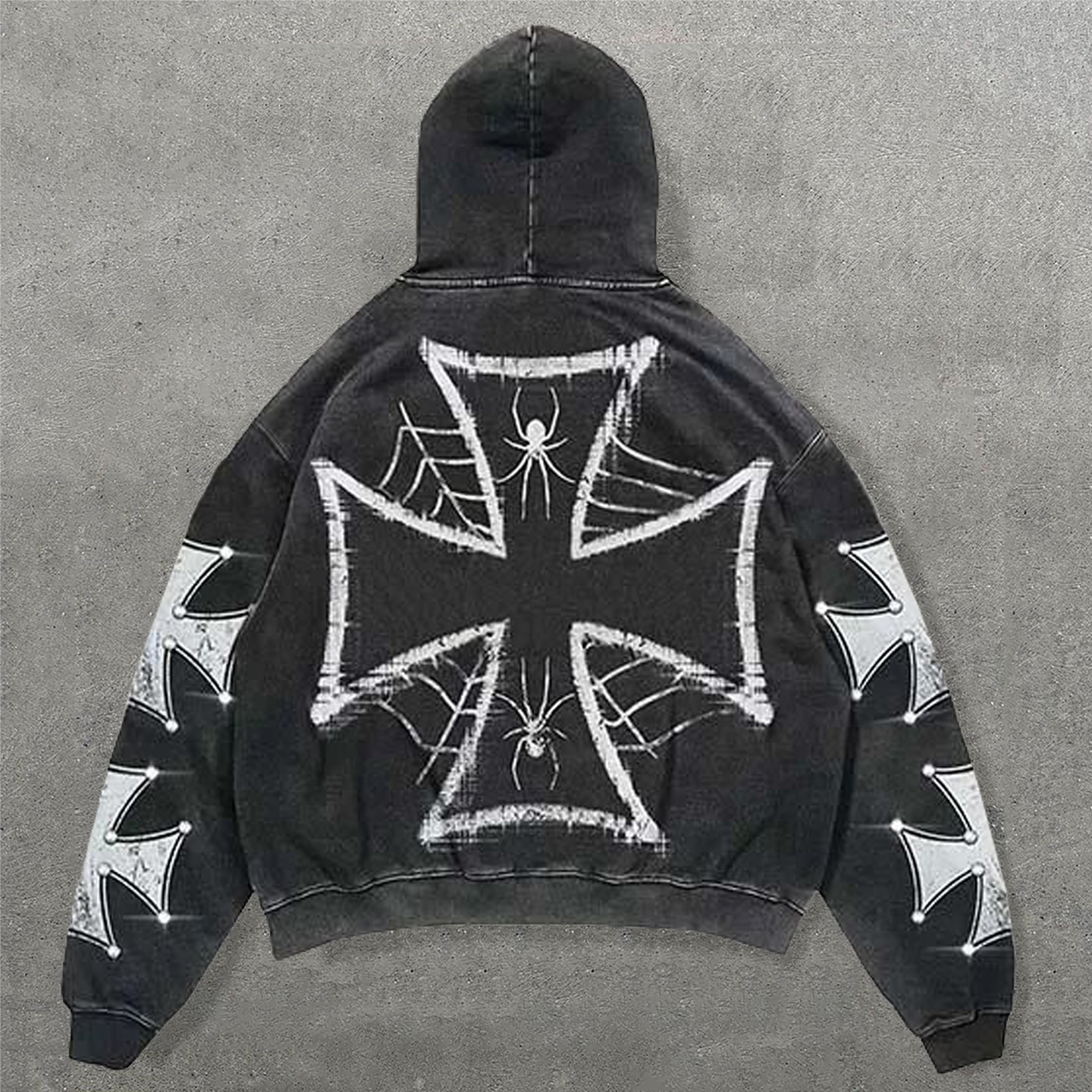 Spider Cross Letter Print Long Sleeve Hoodies
