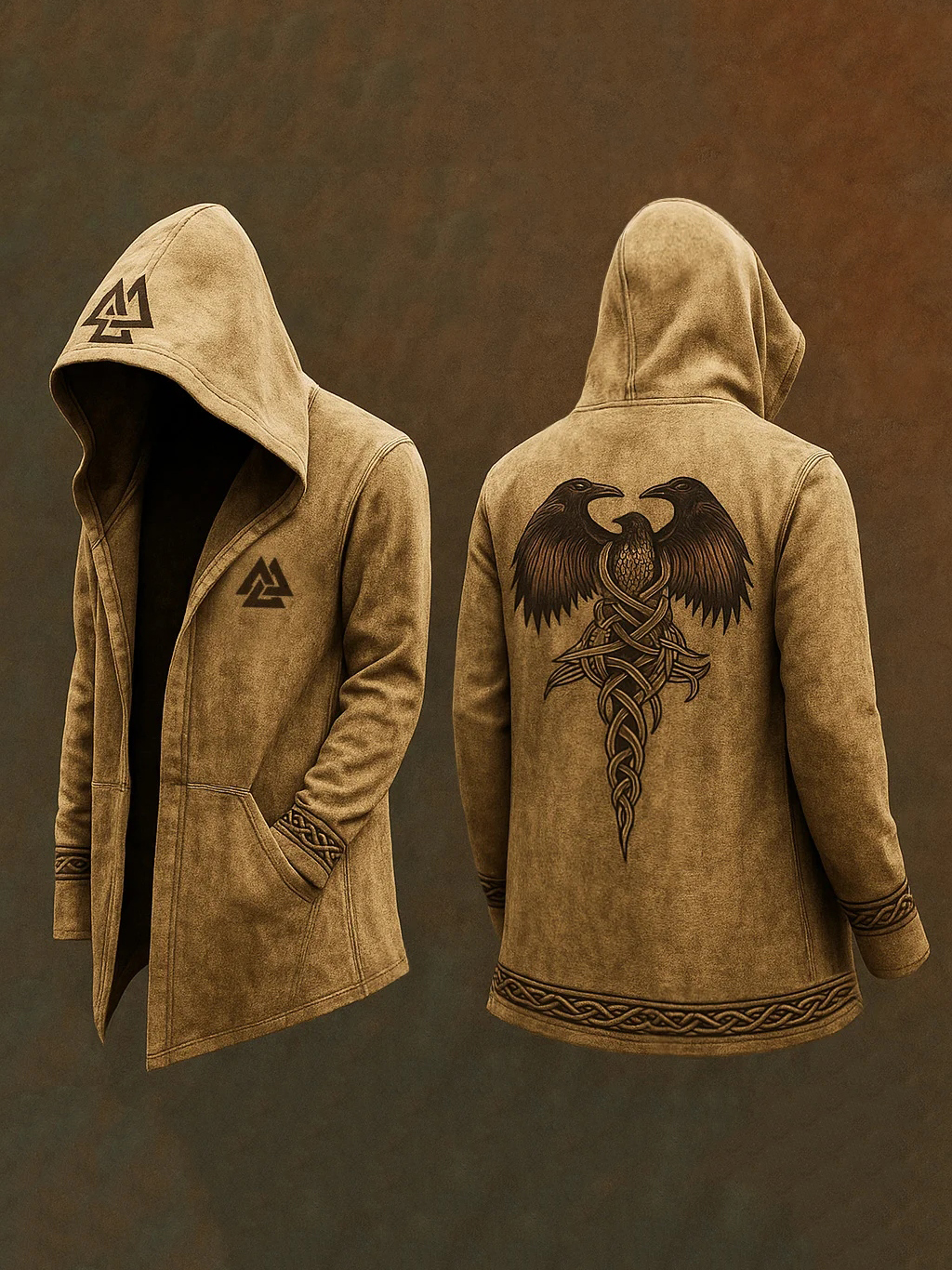 Men's Viking Nordic Eagle 3d Print Vintage Hooded Jacket