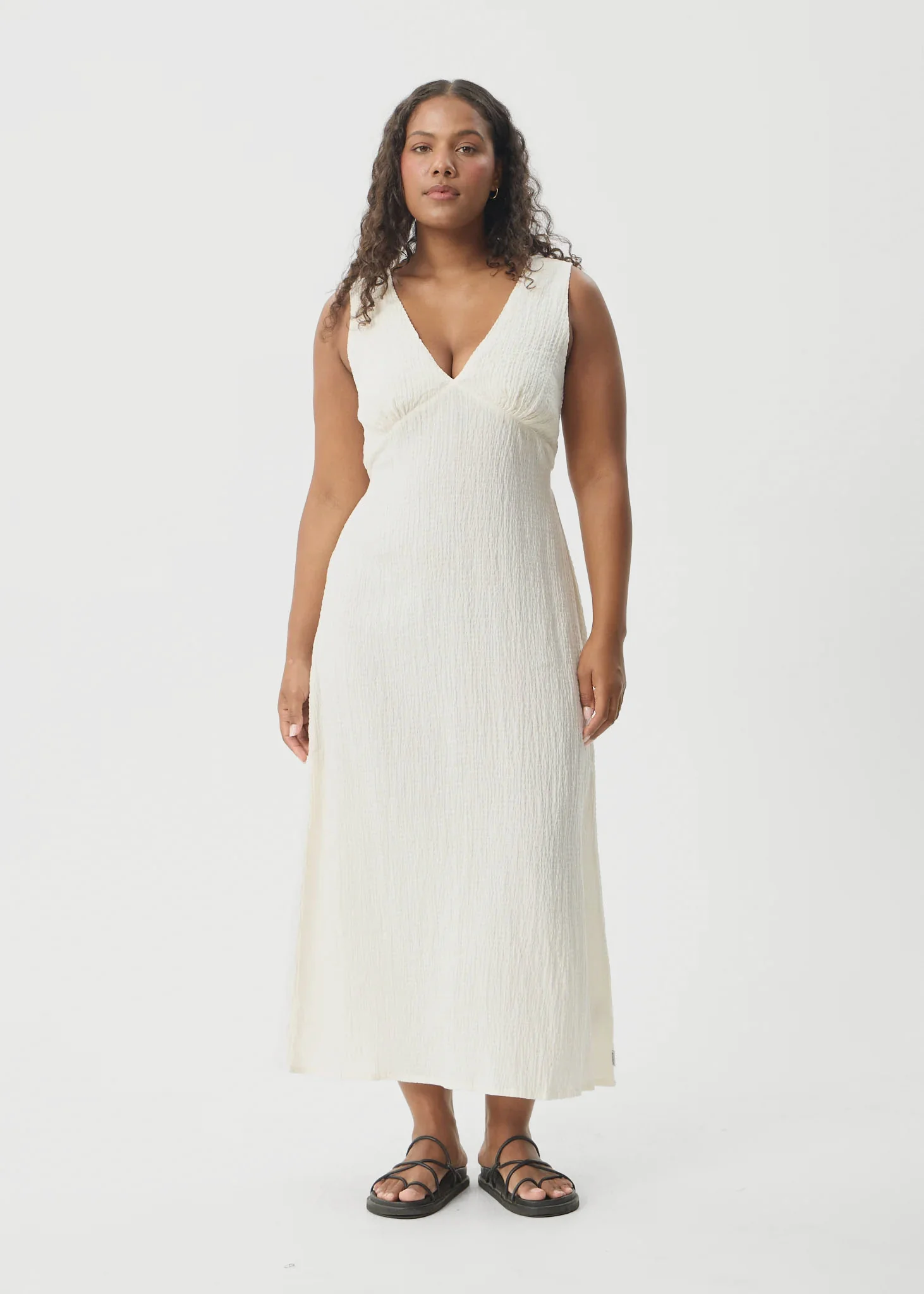 AFENDS Womens Focus Tully - Seersucker Maxi Dress - Off White