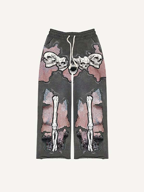 Skeleton&Graphic Faux Decal Print Elastic Waist Pants