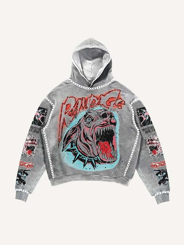 Dog&Letter&Eye&Graphic Print Slant Pockets Hoodie