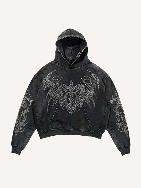 Wing&Cross Graphic Print Slant Pockets Hoodie