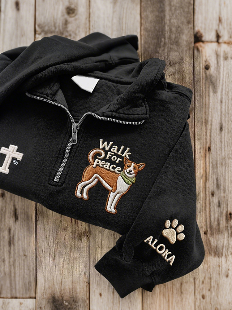 Women's Walk For Peace Aloka Dog Print Zip Up Sweatshirt