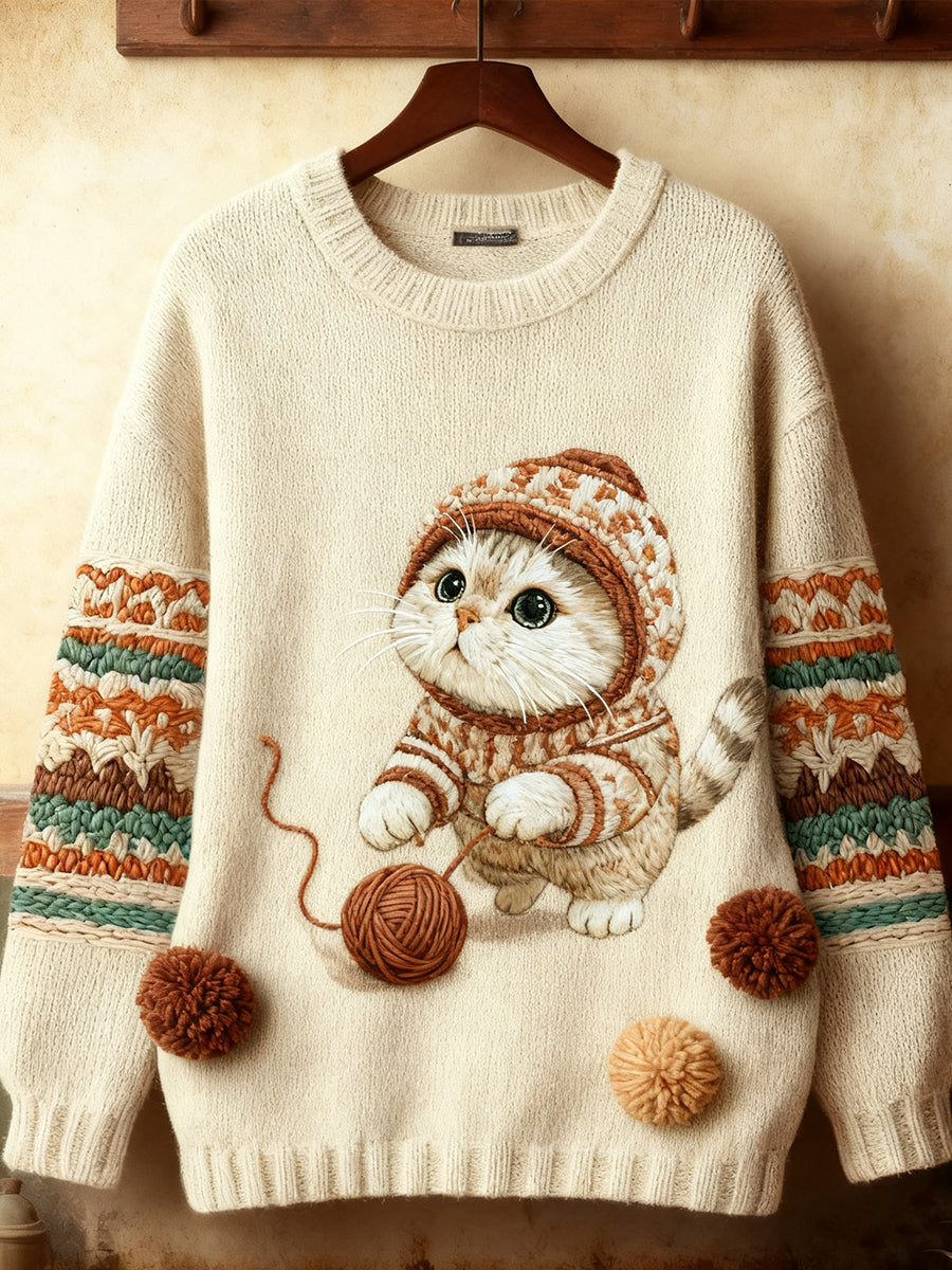 Women's Cute Winter Cat  Art  Sweatshirt