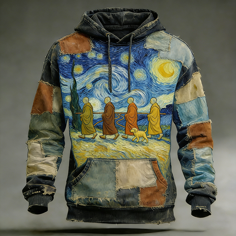 Walk For Peace Artistic Patchwork Print Hoodie