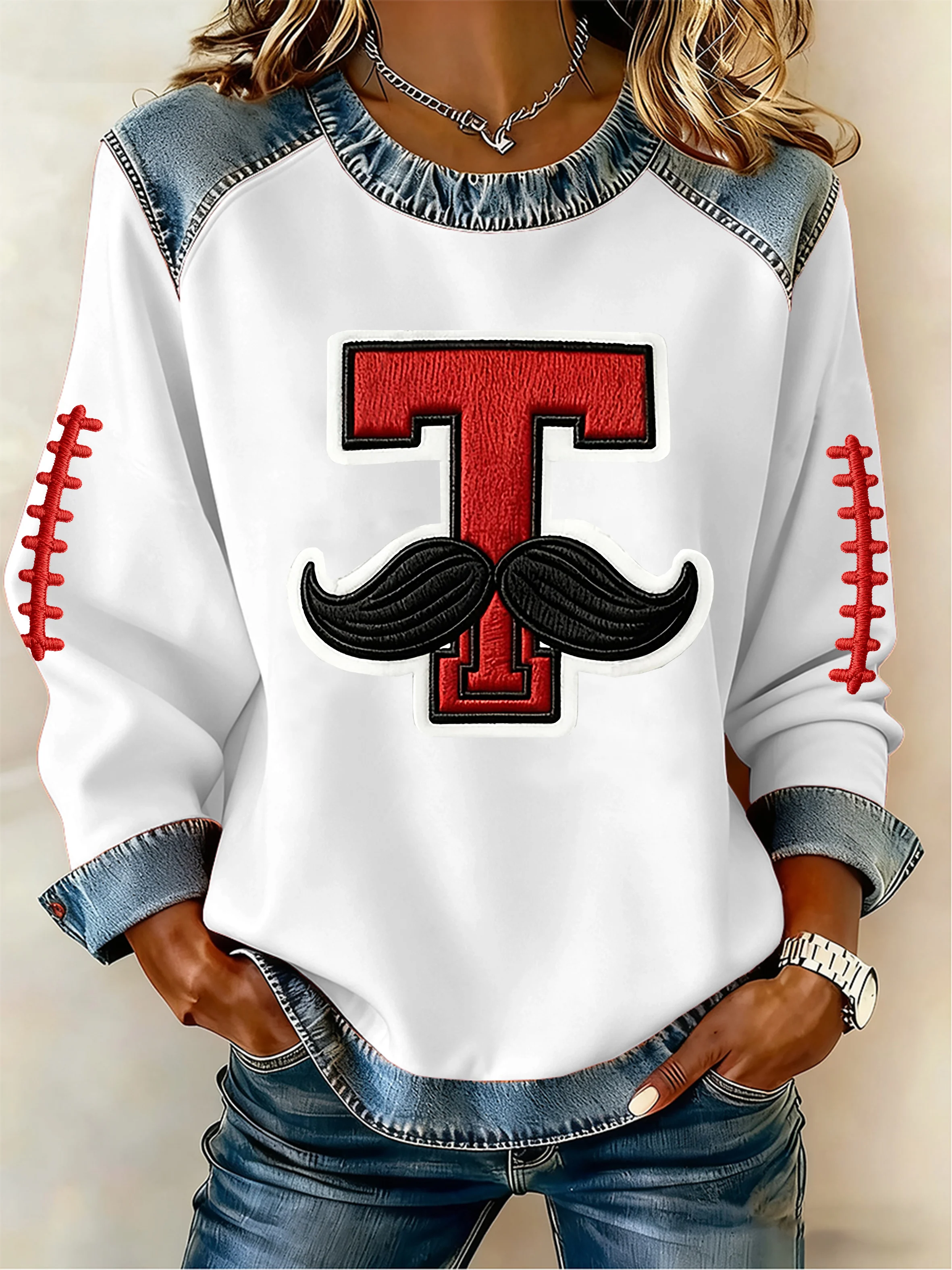 Women's Retro Football Printed Sweatshirt
