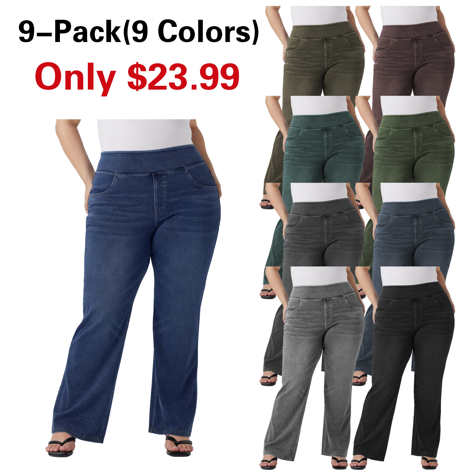 Halara Flex™ High Waisted Pockets Washed Denim Casual Bootcut Plus Size Women Straight Jeans