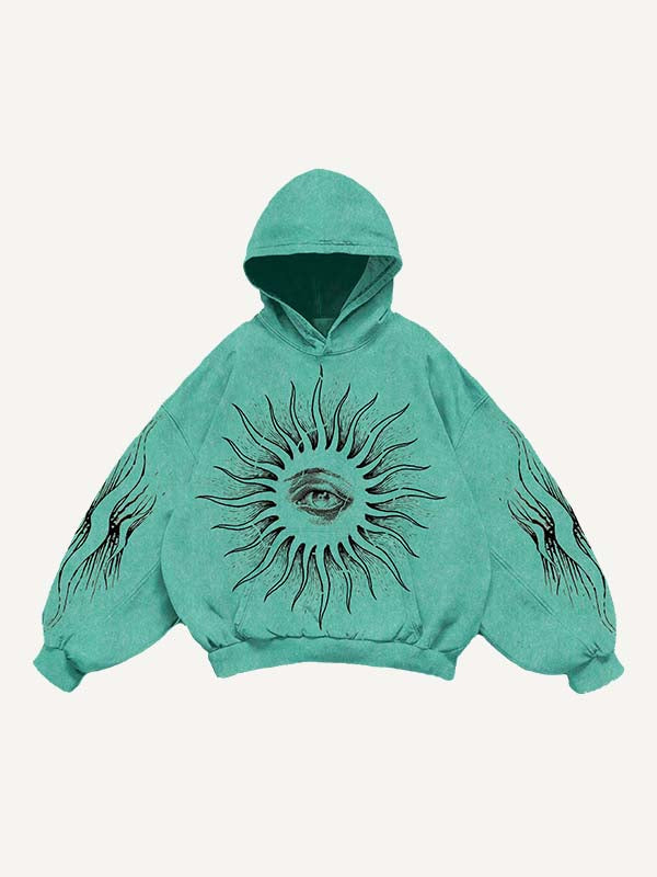 Sun&Eye&Graphic Print Slant Pockets Hoodie