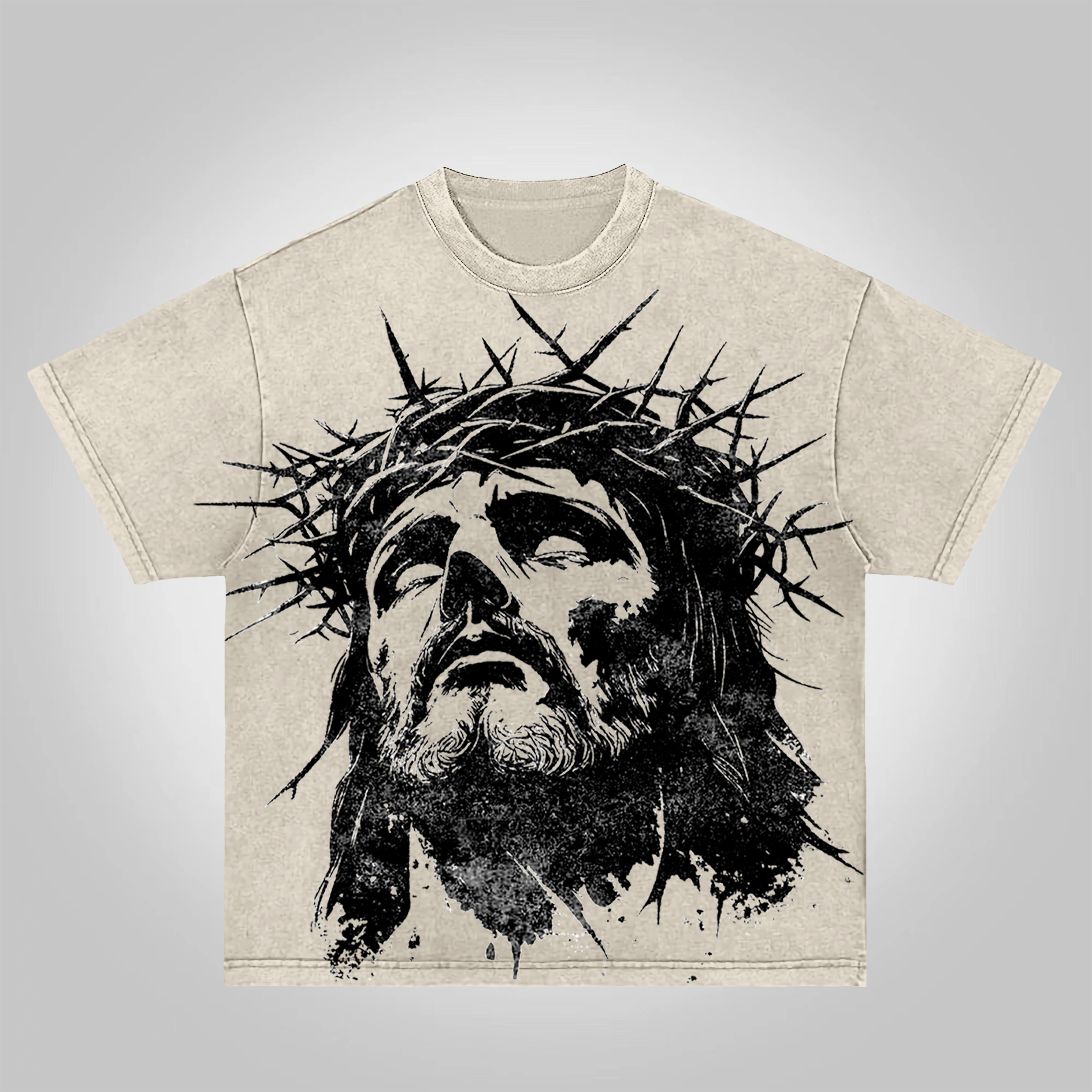 Vintage Portrait Of Jesus Acid Washed T-Shirt
