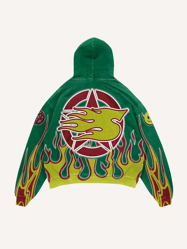 Angel&Gun&Fire&Smiley Face&Letter Print Slant Pockets Hoodie