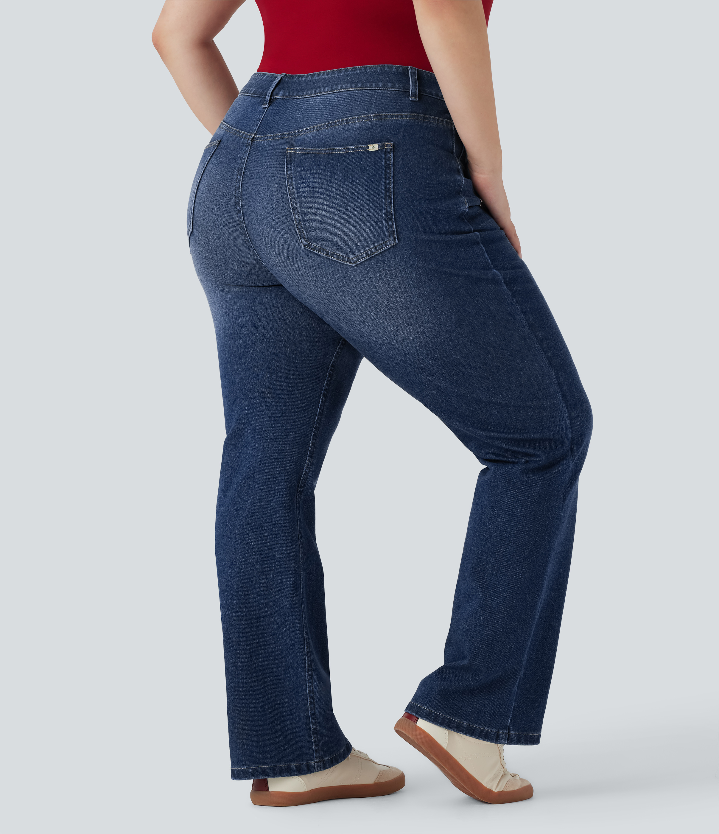 Plus Size Halara Flex™ High Waisted Washed Casual Bootcut Jeans with Pockets