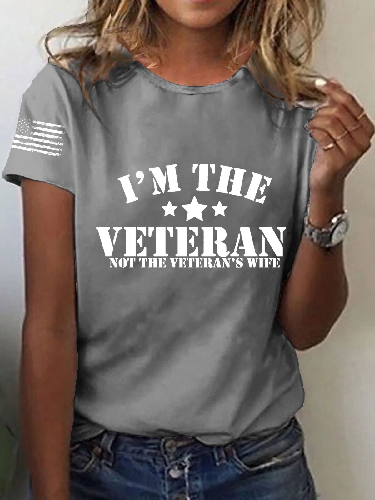 Women's I Am The Veteran Not The Veteran's Wife Printed T-Shirt