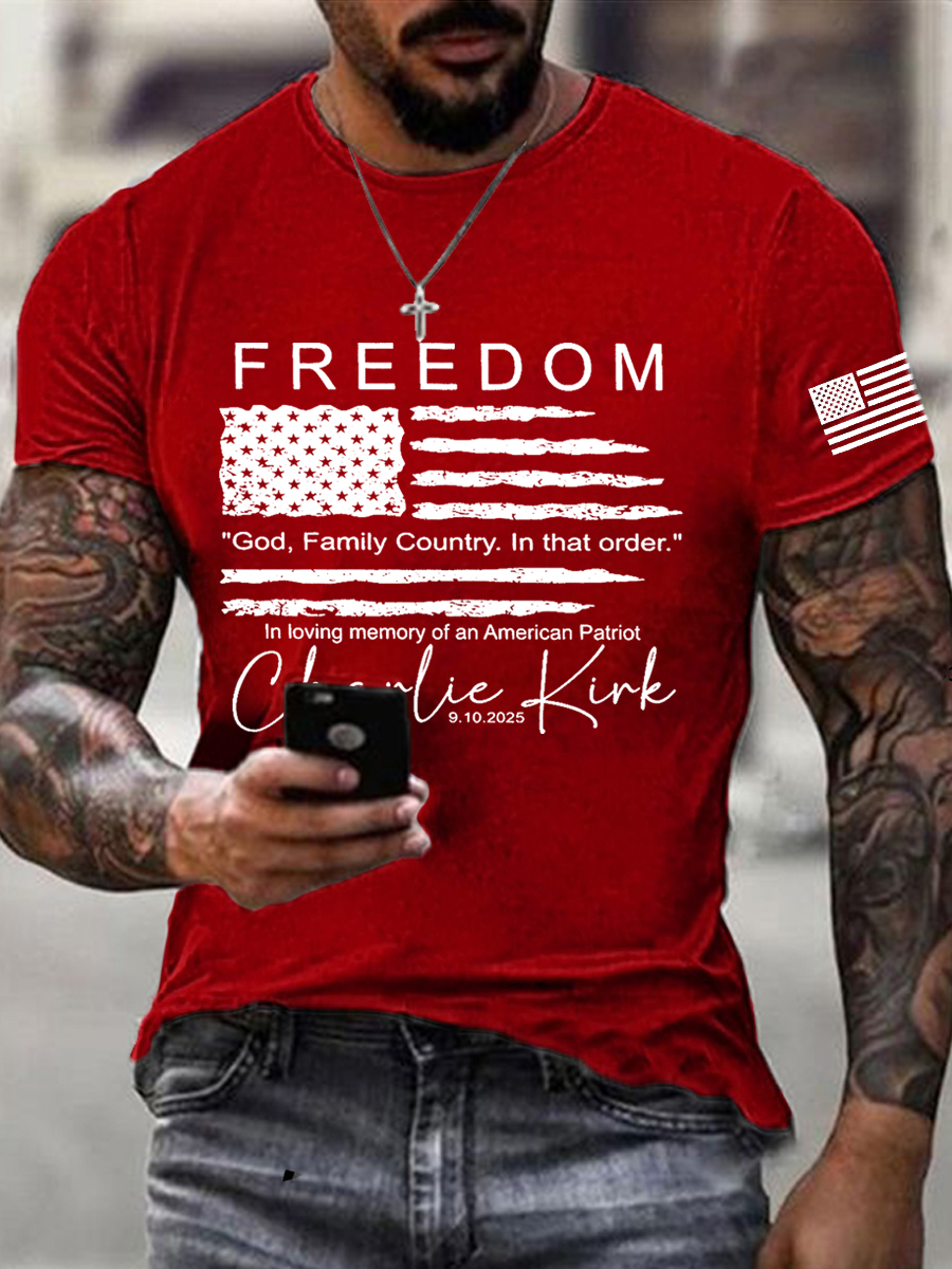 Men's Freedom Charlie Kirk  Flag Tee